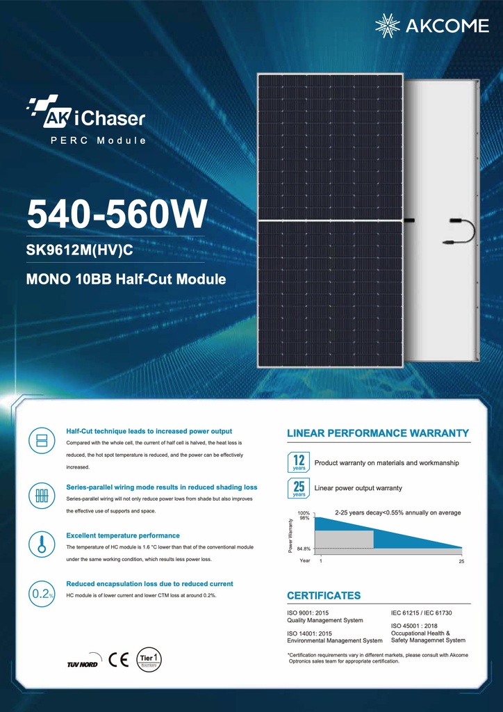 AKCOME - PV Module - Akcome SK9612M(HV)C-(182)-(10BB)-(540-560))